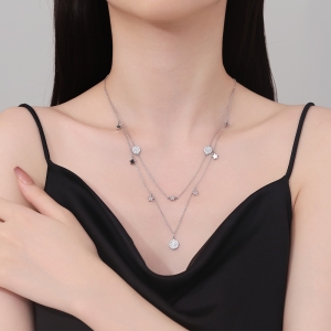 Lantisor argint 925, JW1244, model dublu elegant cu stelute, placat cu rodiu - Img 2