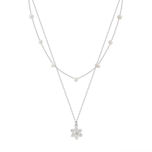 Lantisor argint 925, JW1706, model dublu cu floare, placat cu rodiu