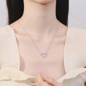 Lantisor argint 925, JW875, model inima, placat cu rodiu - Img 2