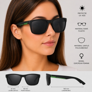 Ochelari de soare unisex, SG015, Negru/Verde - Img 2