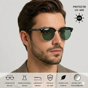 Ochelari de soare unisex, SG049, Negru/Verde - Img 3