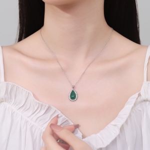 Pandantiv argint 925, JW1291, model elegant cu piatra verde, placat cu rodiu - Img 2