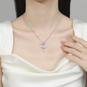 Pandantiv argint 925, JW1596, model balerina, placat cu rodiu - Img 2