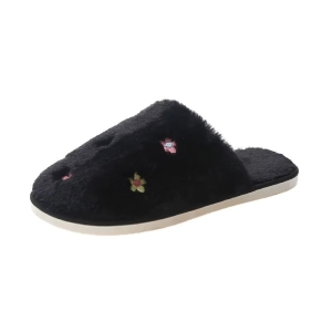 Papuci de casa pentru femei PC011, Flower, Negru