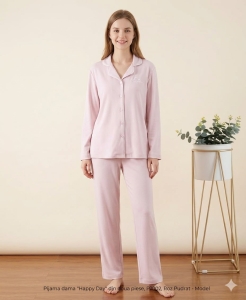 Pijama dama "Happy Day" din doua piese, PJ002, Roz Pudrat