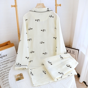 Pijama dama "Panda Print" din doua piese, PJ007, Crem - Img 4