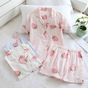 Pijama dama "Strawberry" din doua piese, PJ016, Alb - Img 5