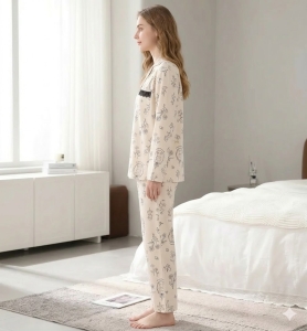 Pijama dama "Warm Love" din doua piese, PJ040, Bej - Img 3