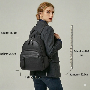 Rucsac dama, Nylay GT1521, piele naturala, model negru - Img 2