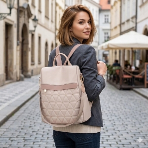 Rucsac de dama, Cleodora GT2616, antifurt, Crem/Roz - Img 2