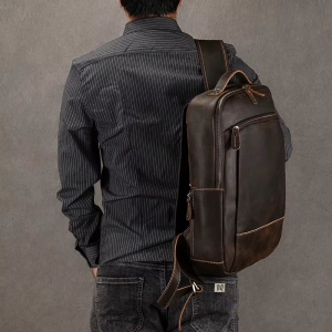 Rucsac pentru barbati, Orion GT3321, piele naturala, Maro inchis - Img 3