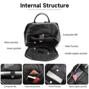Rucsac pentru barbati, Valerian GT3324, piele naturala, Negru - Img 6