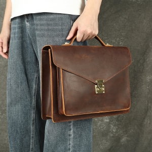 Servieta unisex, Milano GT3802, piele naturala, Maro - Img 4
