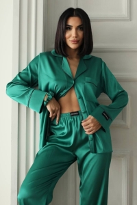 Set pijama dama din doua piese, cu nasturi – 2301490, Verde - Img 4