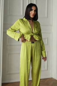 Set pijama dama din doua piese, cu nasturi – 2500004, Verde olive - Img 3