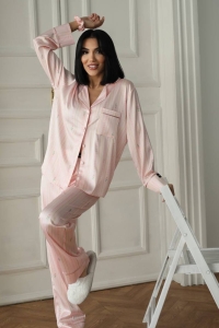 Set pijama dama din doua piese, cu nasturi – 2500020, Roz pudrat - Img 3