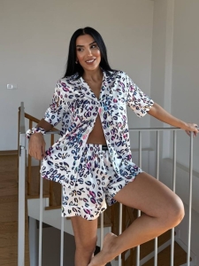 Set pijama dama din doua piese, cu nasturi – 2500089, Rainbow Leopard - Img 2