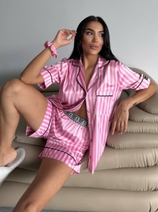 Set pijama dama din doua piese, cu nasturi – 2500159, Roz deschis - Img 3