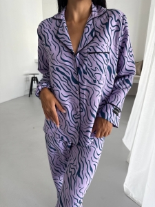 Set pijama dama din doua piese, cu nasturi – 2500282, Lila cu imprimeu abstract - Img 5