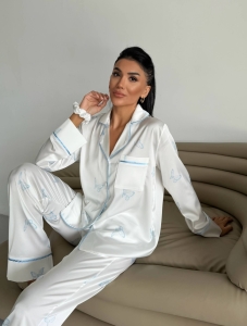 Set pijama dama din doua piese, cu nasturi – 2500340, Alb cu fluturi - Img 4