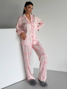 Set pijama dama din doua piese, cu nasturi – 2500341, Roz cu fundite - Img 6