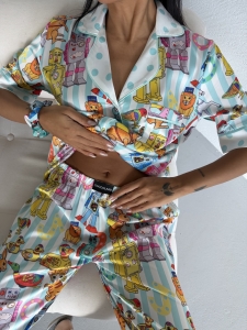 Set pijama dama din doua piese, cu nasturi – 2500373, Imprimeu multicolor - Img 6