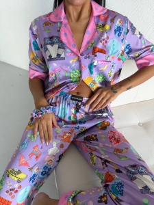 Set pijama dama din doua piese, cu nasturi – 2500378, Lilac Fantasy - Img 6
