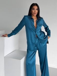 Set pijama dama din doua piese, cu nasturi – 2500404, Turcoaz - Img 3