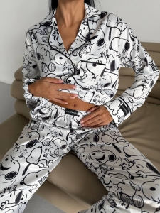 Set pijama dama din doua piese, cu nasturi – 2600019, Model Snoopy - Img 6