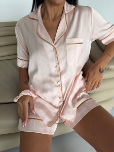 Set pijama dama din doua piese, cu nasturi – 2600044, Crem satinat - Img 6