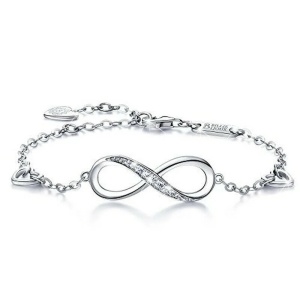 Brățară damă argint 925, model infinit cu zirconii, lungime reglabilă, placată cu rodiu