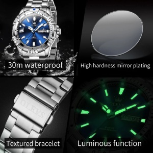 Ceas barbatesc Olevs CS1533, otel inoxidabil, argintiu, cadran albastru - Img 3