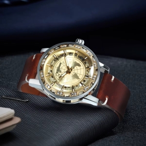 Ceas barbatesc Winner CS1748, automatic, piele naturala, maro, cadran auriu - Img 3