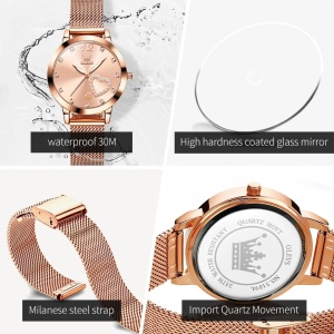 Ceas damă Olevs, brățară mesh oțel inoxidabil, cadran alb cu inimă, rose gold CS1643 - Img 2