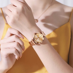 Ceas de dama Olevs CS1645, otel inoxidabil, rose gold, cadran auriu - Img 2