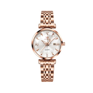 Ceas de dama Olevs CS1648, otel inoxidabil, rose gold, cadran alb - Img 1