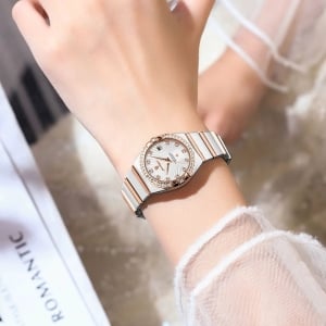 Ceas de dama Poedagar CS1867, otel inoxidabil, argintiu-rose gold, cadran auriu - Img 2