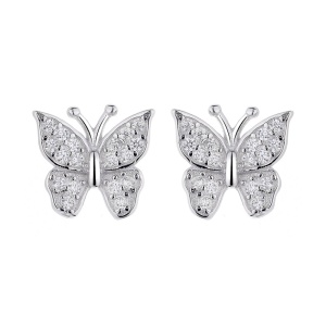 Cercei argint 925, JW731, model fluture, placati cu rodiu - Img 1