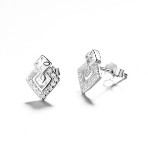 Cercei argint 925, JW766, model romb, placati cu rodiu - Img 1