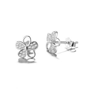 Cercei argint 925, JW776, model floare, placati cu rodiu - Img 1