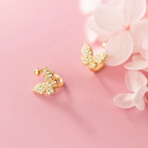 Cercei ear cuffs argint 925, JW1679, model fluture, placat cu aur - Img 4