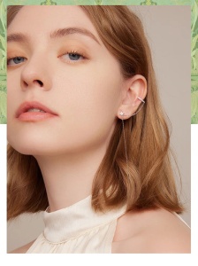 Cercel ear cuff argint 925, JW1007, model stea cu lant, placat cu rodiu - Img 2