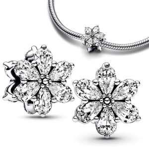 Charm/talisman argint 925, JW1157, model floare, placat cu rodiu - Img 2