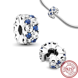 Charm/talisman argint 925, JW1191, model elegant cu pietre alb/albastru, placat cu rodiu - Img 2