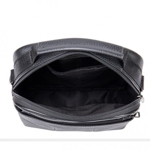 Geantă bărbați piele naturală, crossbody cu mâner și buzunar frontal, neagră - Img 3