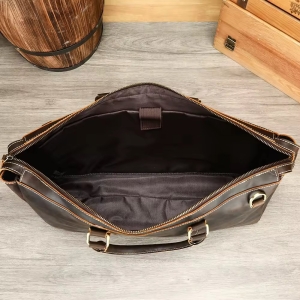 Geantă de călătorie unisex piele naturală, curea de umăr detașabilă, maro vintage - Img 4