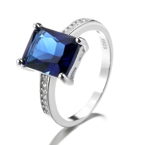 Inel argint 925, JW1361, model elegant cu piatra albastra, placat cu rodiu - Img 1