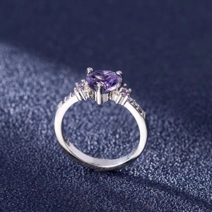 Inel argint 925, JW628, model inima cu zirconiu mov, placat cu rodiu - Img 5
