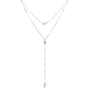 Lantisor argint 925, JW1241, model dublu cu pietre, placat cu rodiu - Img 1