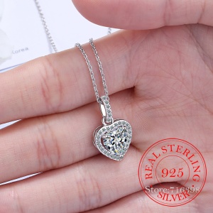 Lantisor argint 925, JW551, model inima, placat cu rodiu - Img 5